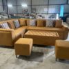 L-shaped sectional 6 Seater sofa cum bed set with a center table and 2-poufs